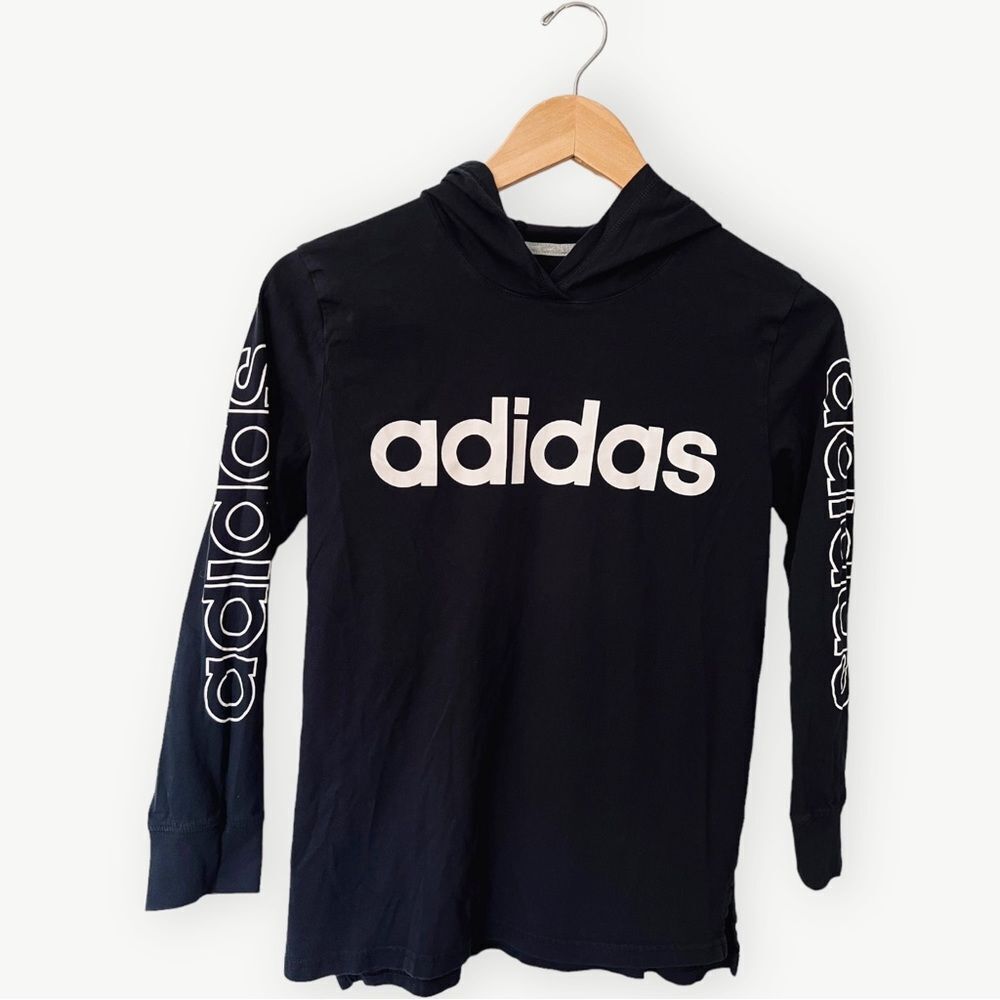 Adidas Boys Kids Long Sleeve Hooded Pullover Logo Shirt. Top. 10-12. 10. 12.